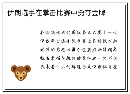 伊朗选手在拳击比赛中勇夺金牌