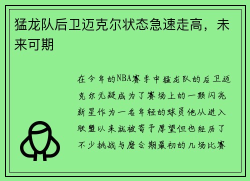 猛龙队后卫迈克尔状态急速走高，未来可期