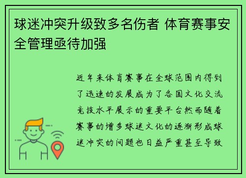 球迷冲突升级致多名伤者 体育赛事安全管理亟待加强